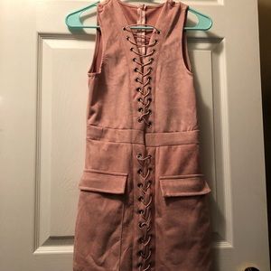 Dusty pink lace up dress suede